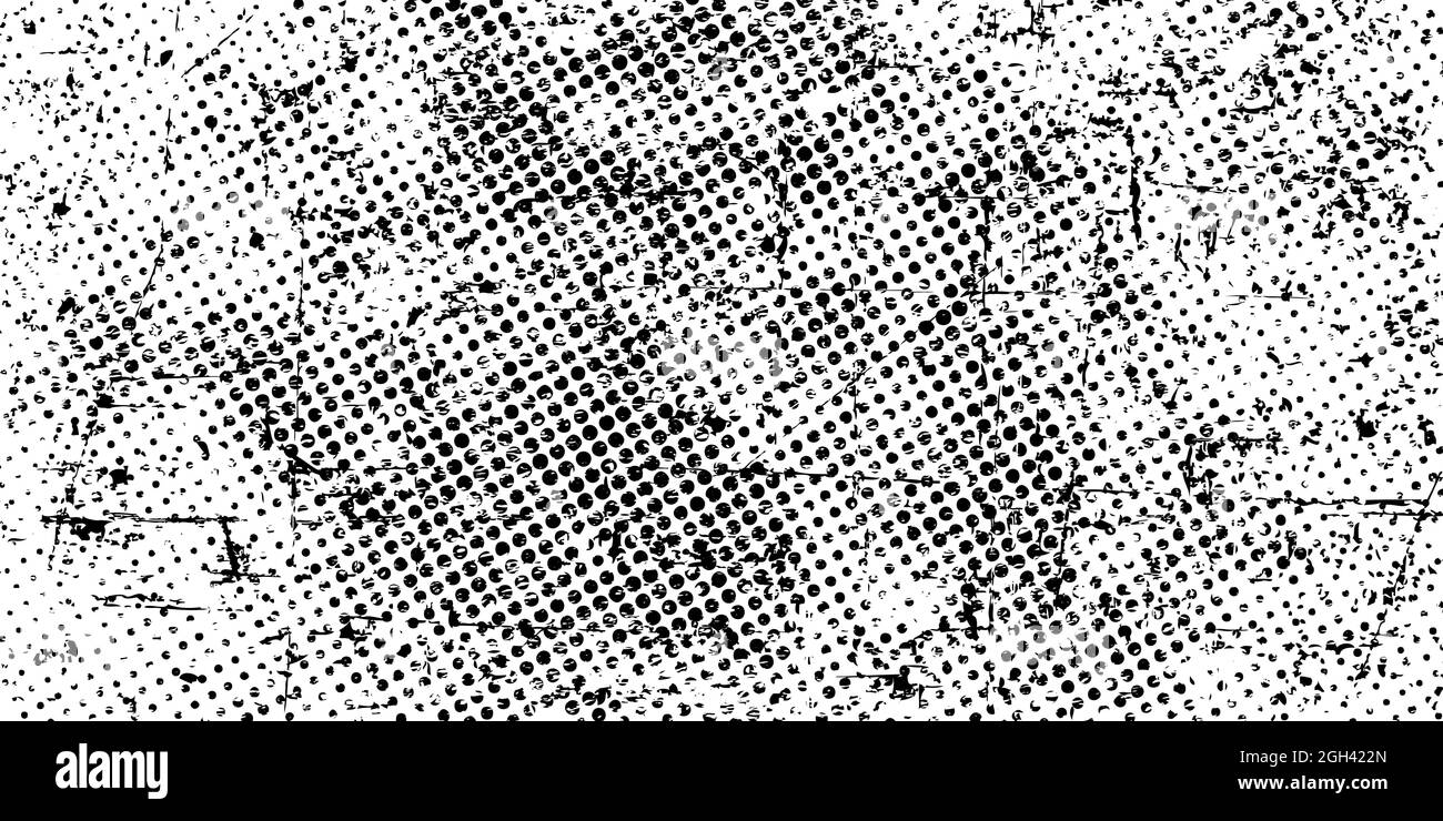 Arrière-plan gris en pointillés demi-tons. Texture de détresse des taches, taches, encre, points, rayures. Élément de design artistique sale pour le Web, l'impression Illustration de Vecteur