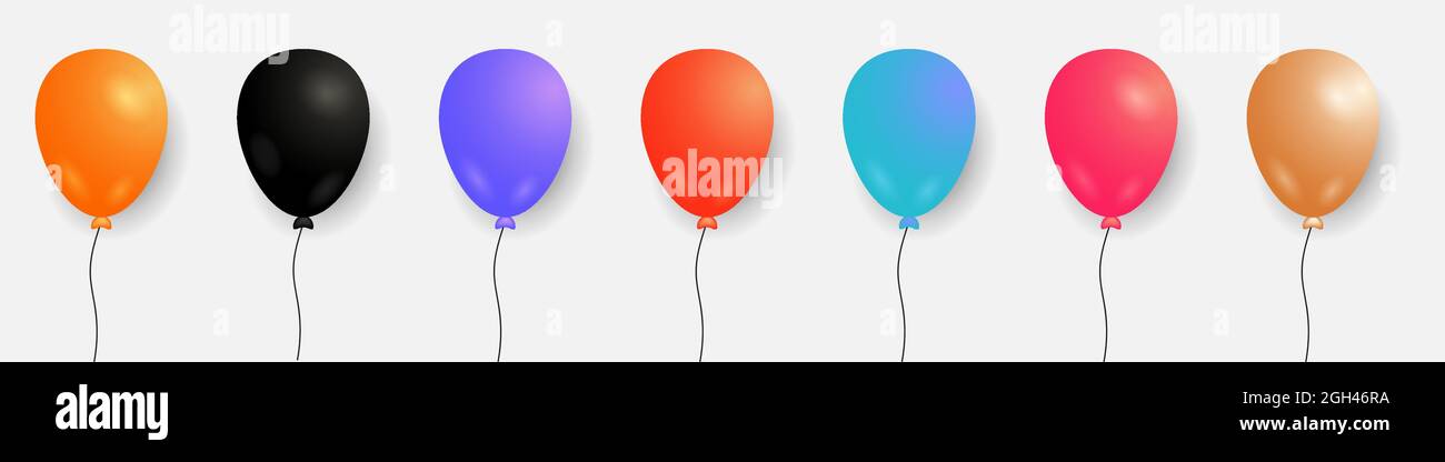 Ensemble de ballons colorés. Modèle de ballons à hélium vectoriel pour anniversaire, fête d'anniversaire, création de vacances Illustration de Vecteur