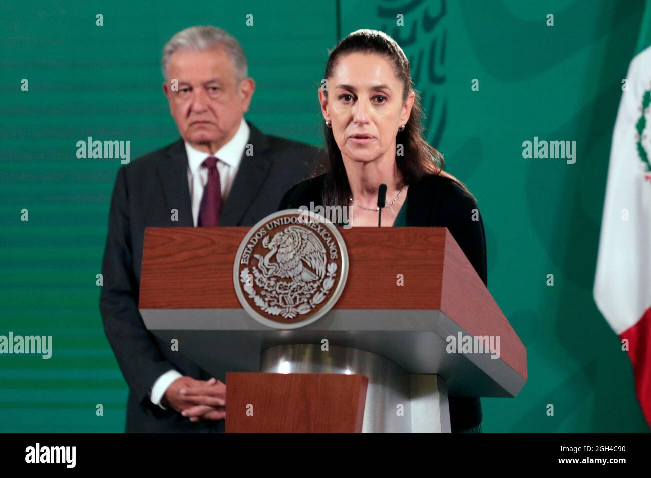 Non exclusif : MEXICO, MEXIQUE - SEPTEMBRE 3 : Claudia Sheinbaum, chef du gouvernement de Mexico, parle au cours du quotidien du président mexicain News con Banque D'Images