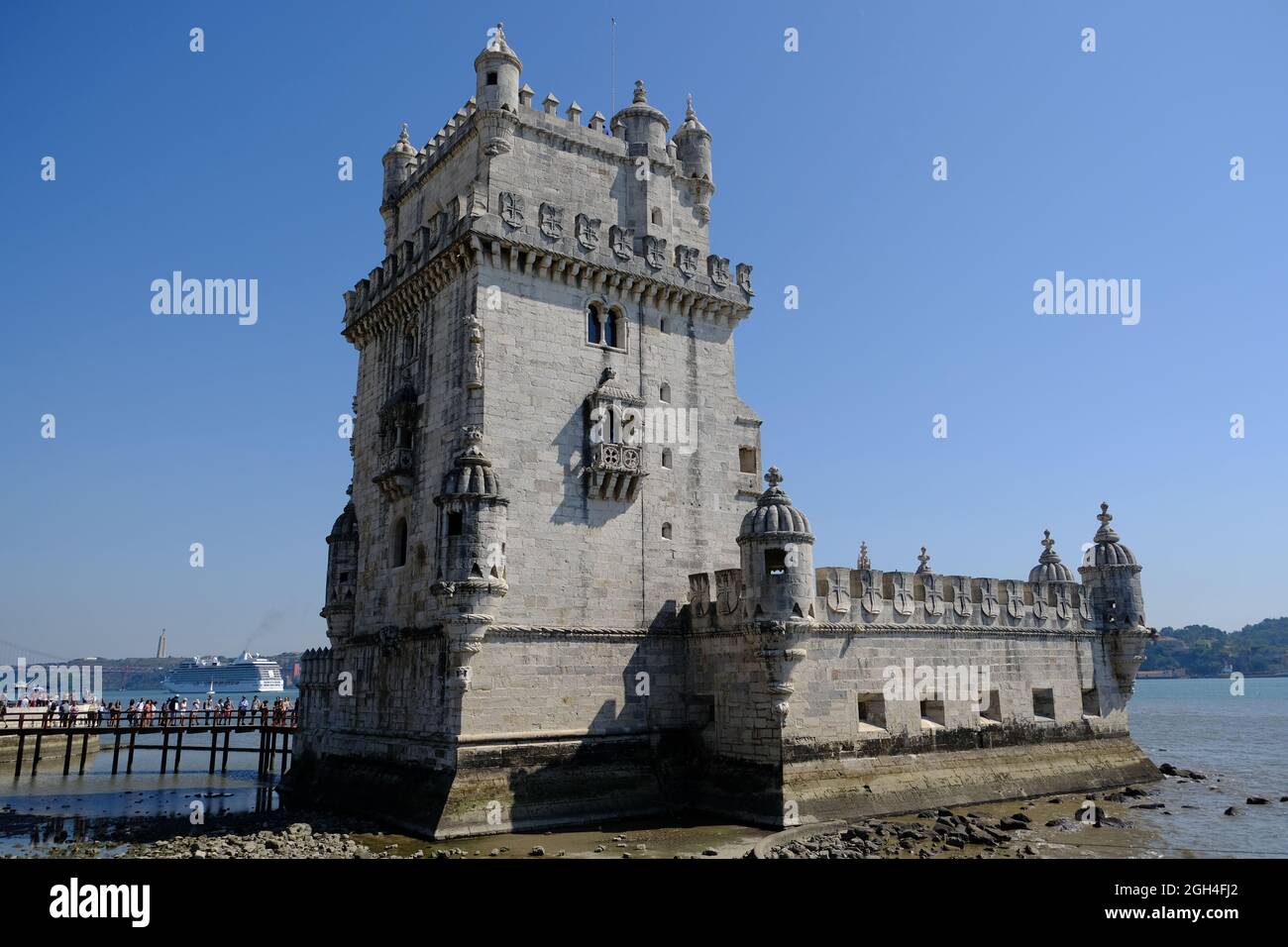 Portugal Lisbonne - vue panoramique de la tour Belem Banque D'Images