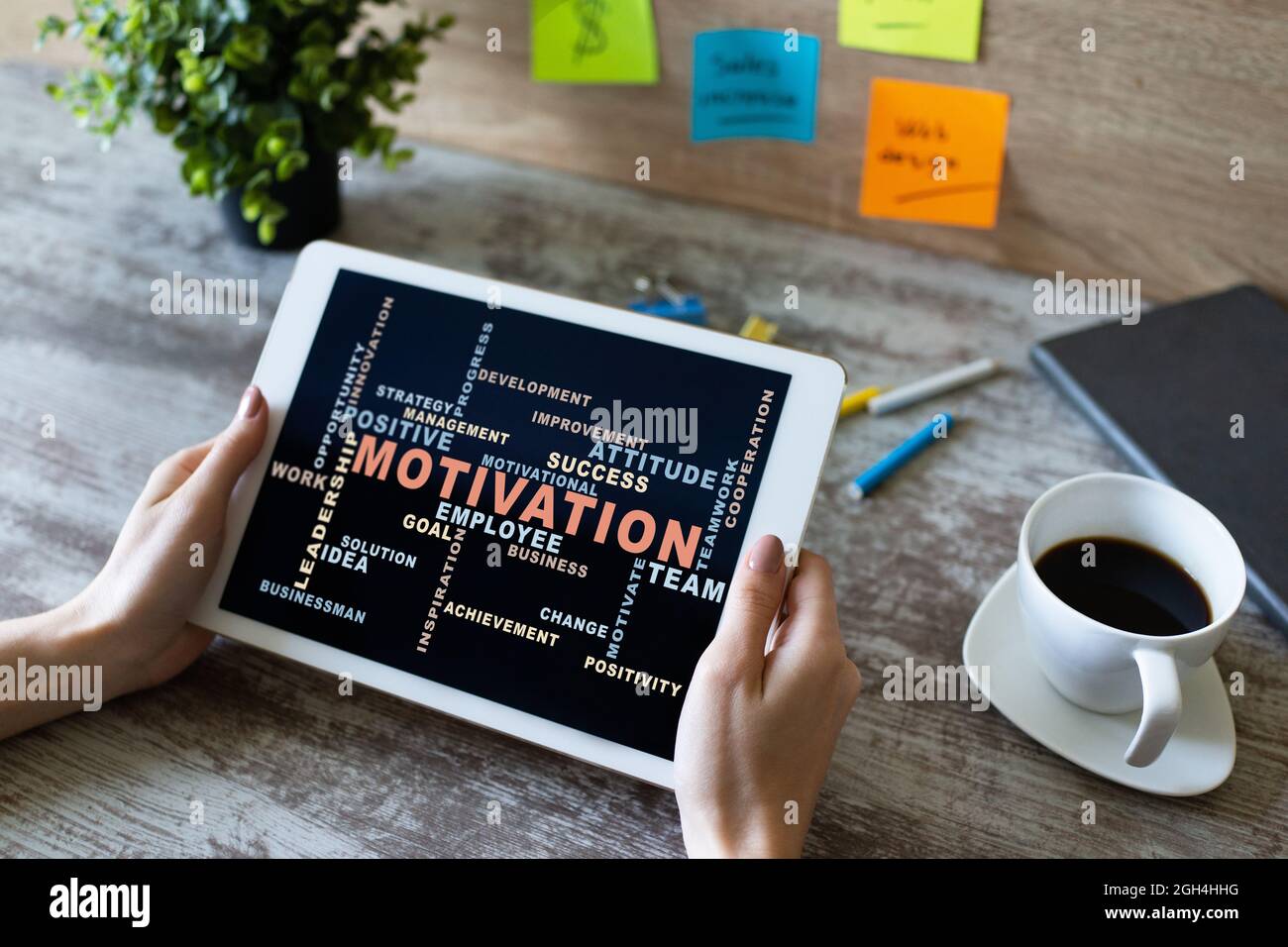 Nuage de mots de motivation sur l'écran de l'appareil Banque D'Images