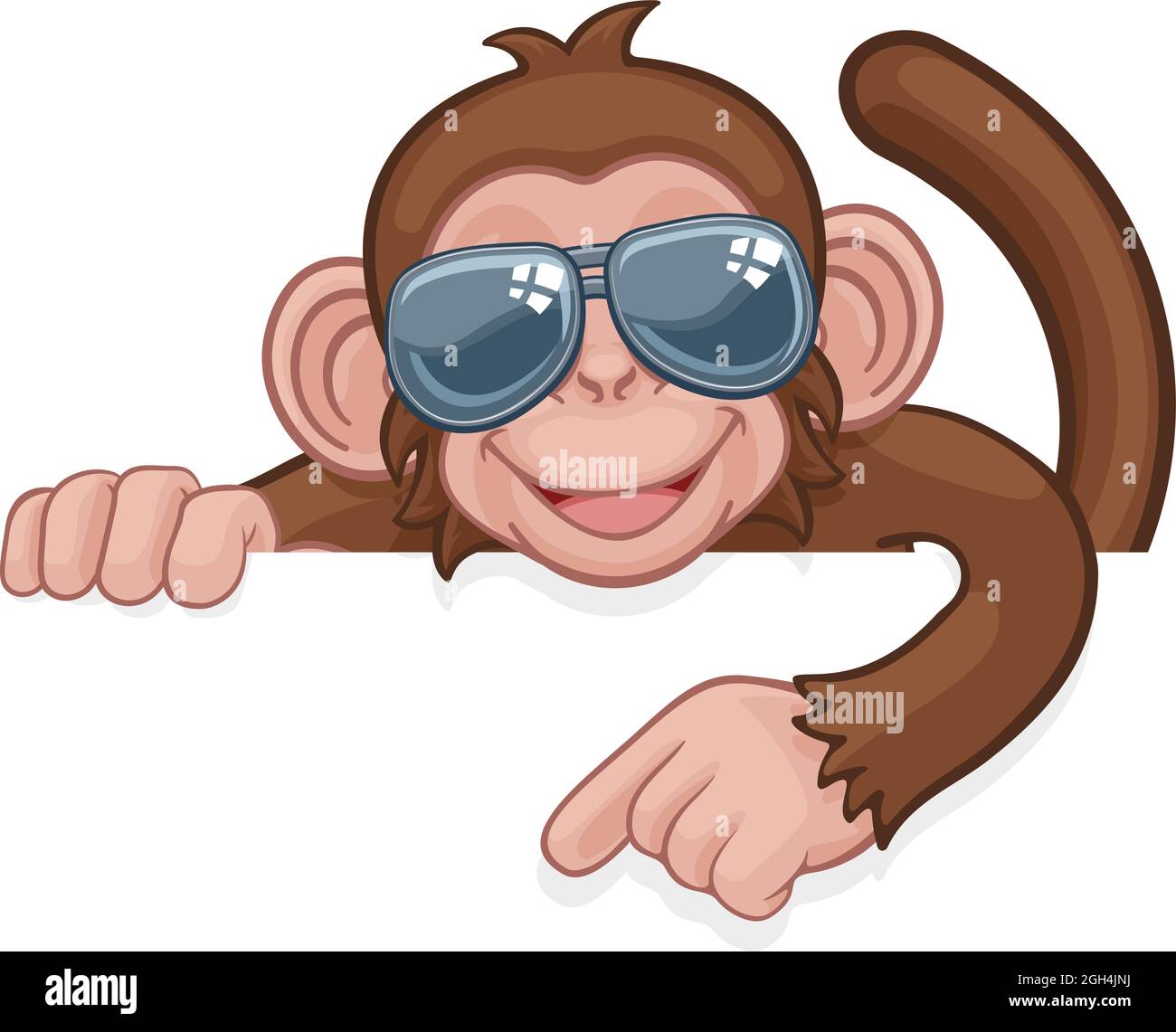 Lunettes de Monkey Cartoon Animal pointant à l'inscription Illustration de Vecteur