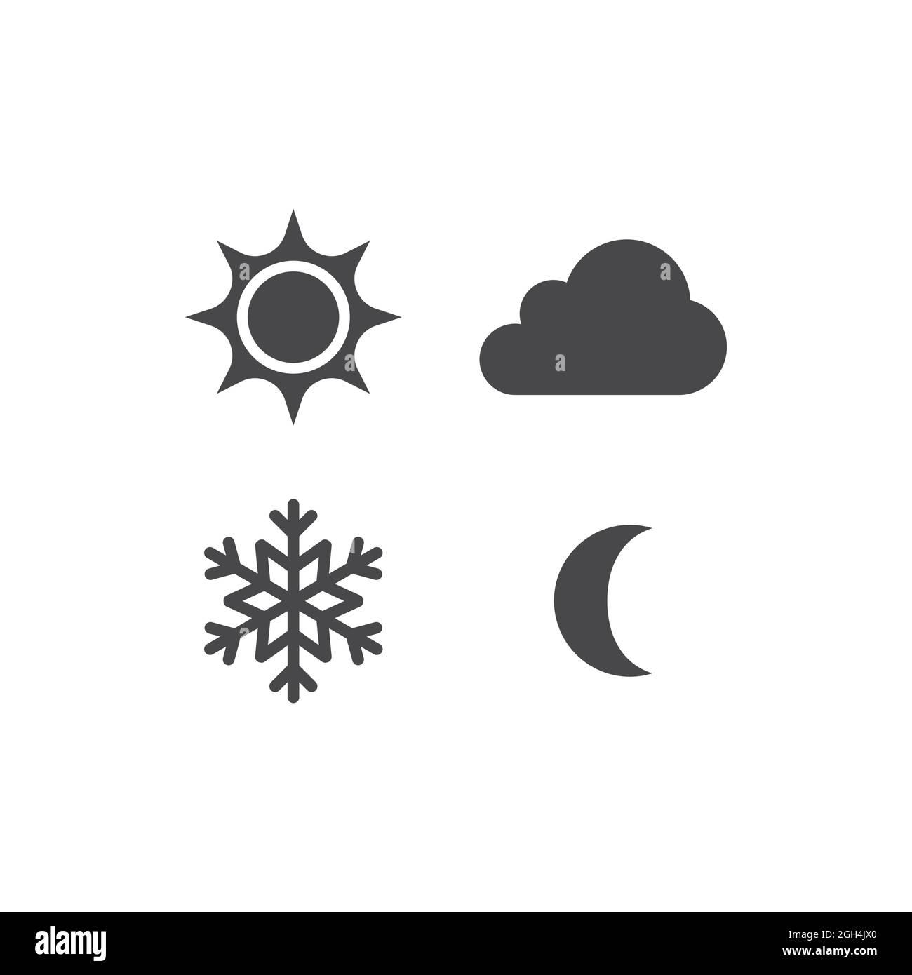 Icônes de vecteur soleil, flocon de neige, nuage et lune. Ensemble d'icônes noires de jour, de nuit, d'été et d'hiver. Illustration de Vecteur