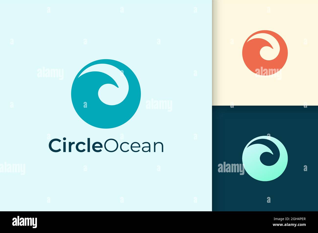 Le logo de la mer ou de l'océan en forme de cercle simple représente la plage ou le surf Illustration de Vecteur