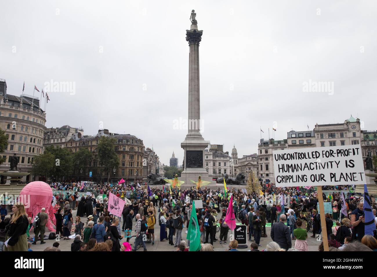 Londres, Royaume-Uni. 4 septembre 2021. Les activistes climatiques de la rébellion de l'extinction se réunissent sur Trafalgar Square pour participer à une marche colorée pour la nature le dernier jour de leur rébellion impossible de deux semaines. Extinction la rébellion appelle le gouvernement britannique à mettre fin à tous les nouveaux investissements dans les combustibles fossiles avec effet immédiat. Crédit : Mark Kerrison/Alamy Live News Banque D'Images