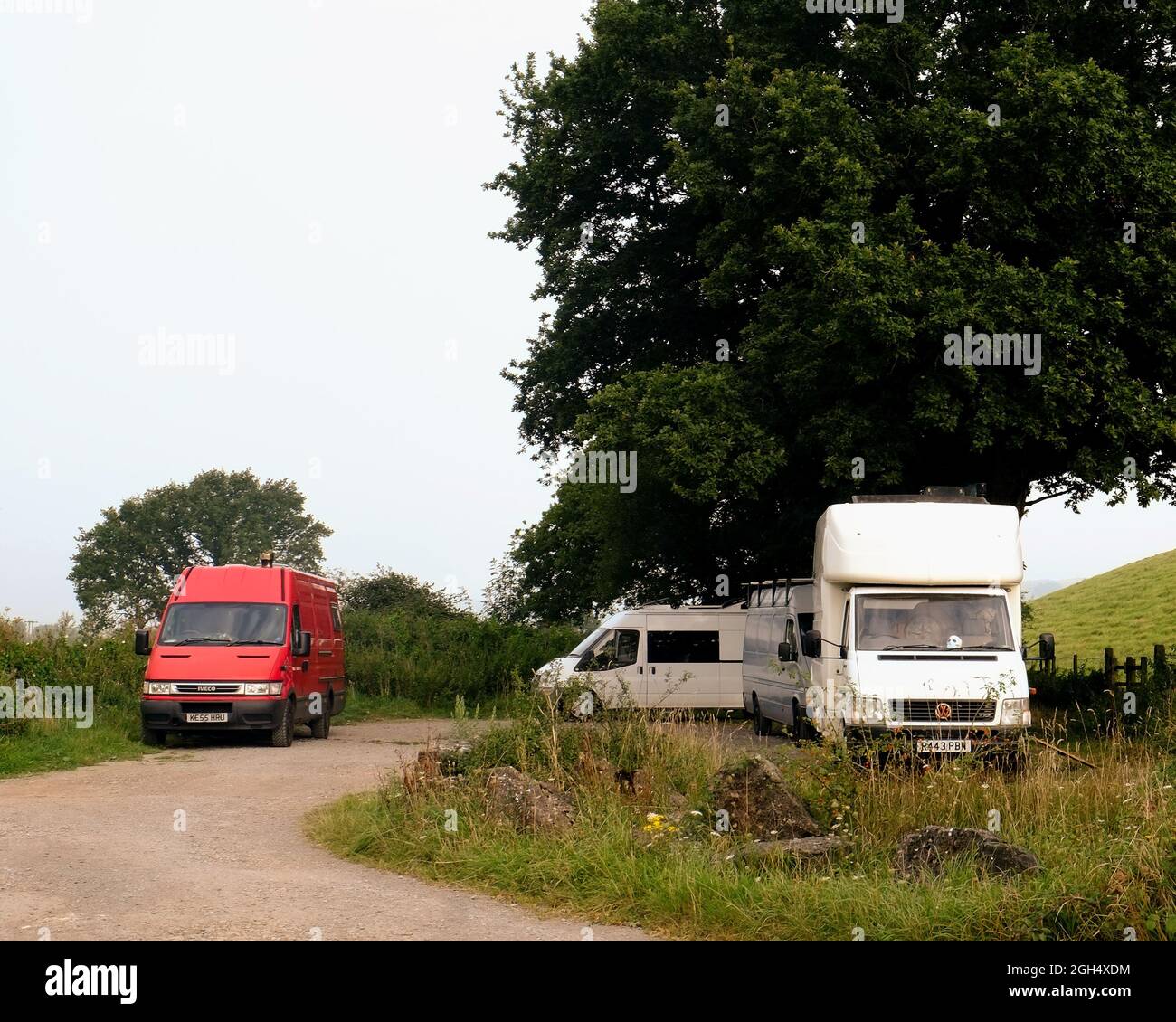 2021 septembre - rassemblement des Camping-cars sauvages à Cheddar près du réservoir. Banque D'Images