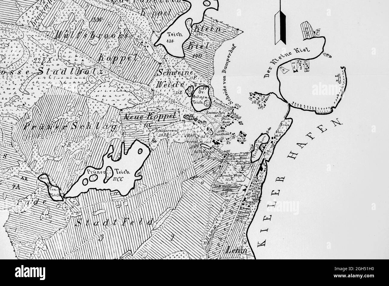 Détail de la disposition de tous les domaines du pays de Kiel, illustration historique et carte de 1889, Kiel, État fédéral du Schleswig-Holstein, Allemagne du Nord, Banque D'Images