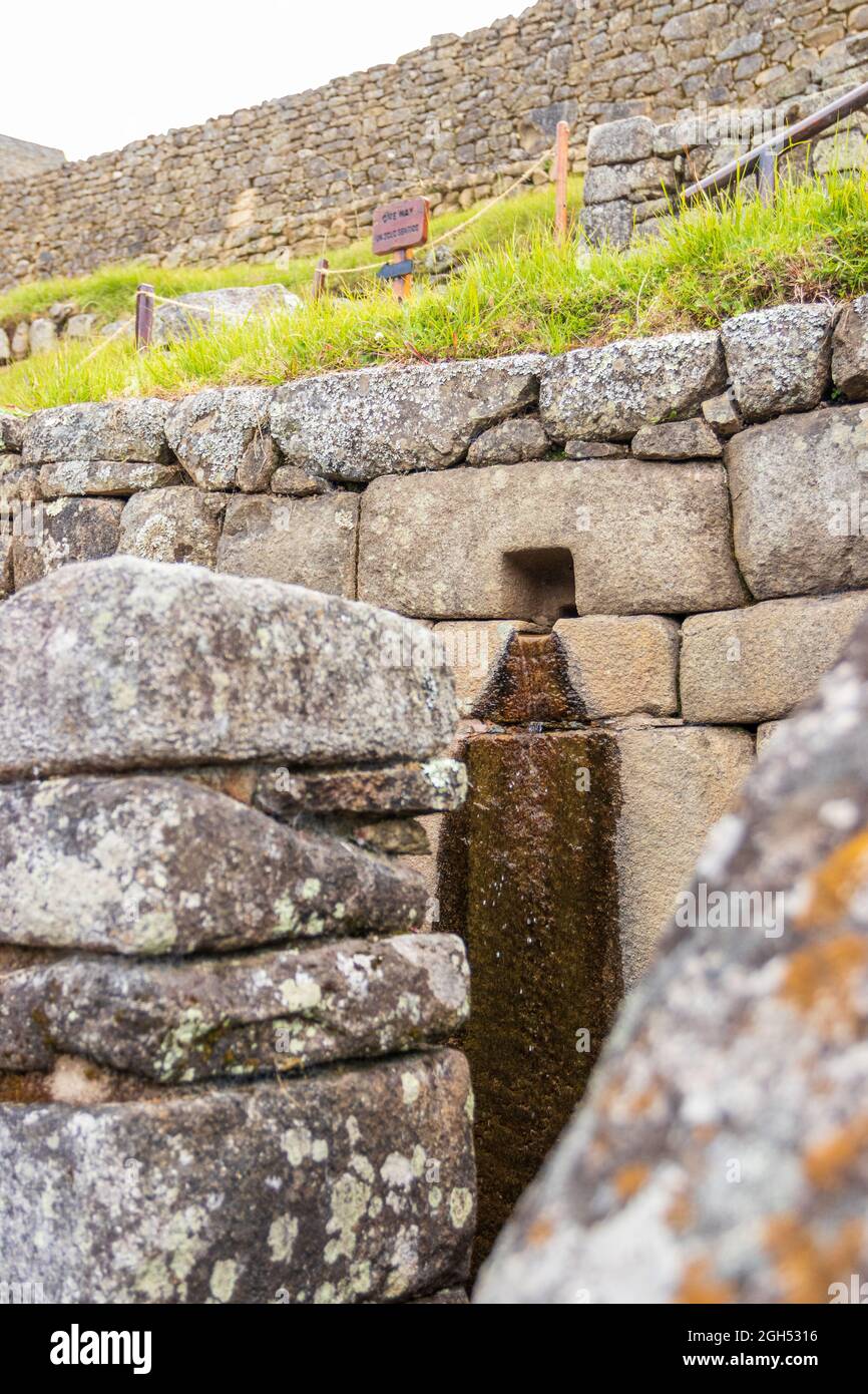 Vestiges archéologiques du Machu Picchu situé dans les montagnes de Cusco. Pérou Banque D'Images