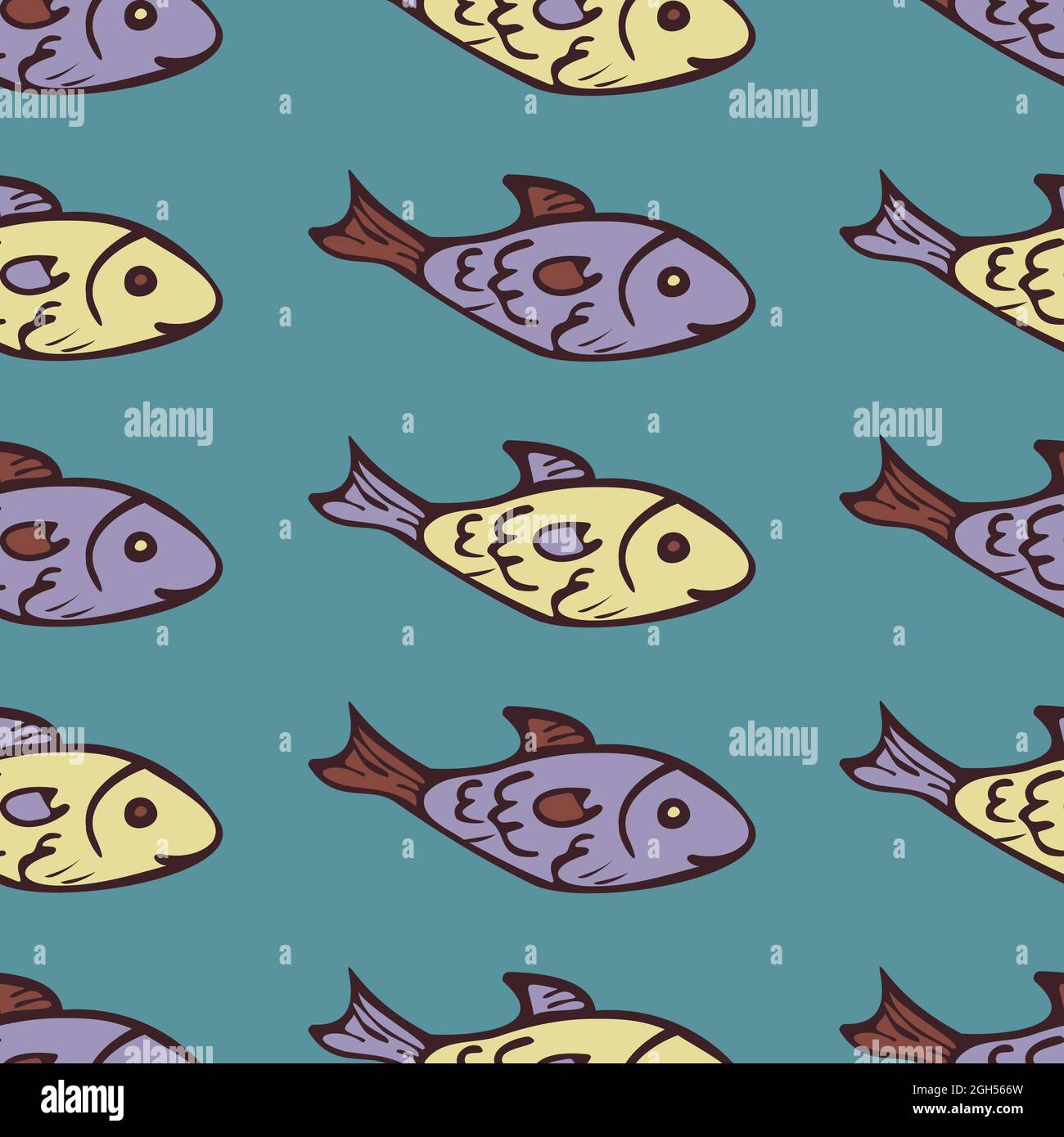 Motif vectoriel sans couture avec poissons multicolores. Joli poisson de style dessin animé. Illustration de Vecteur