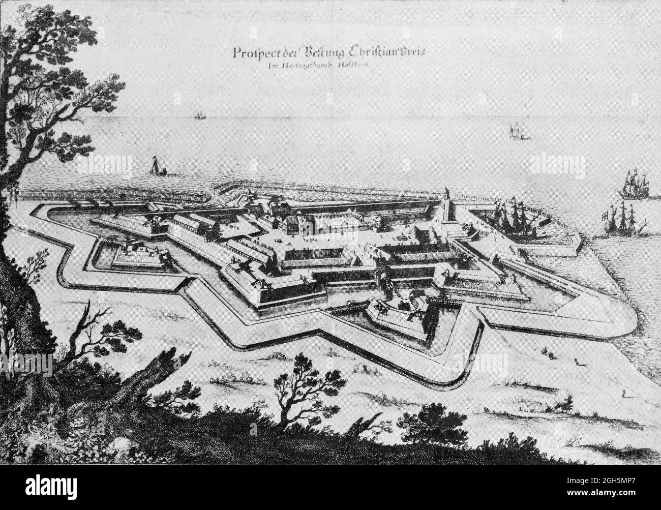 Vue du XVIIe siècle des bastions de Christianspries à Kiel-Friedrichsort sur la mer Baltique, Kiel, fjord de Kiel, Schleswig-Holstein, Allemagne, Banque D'Images