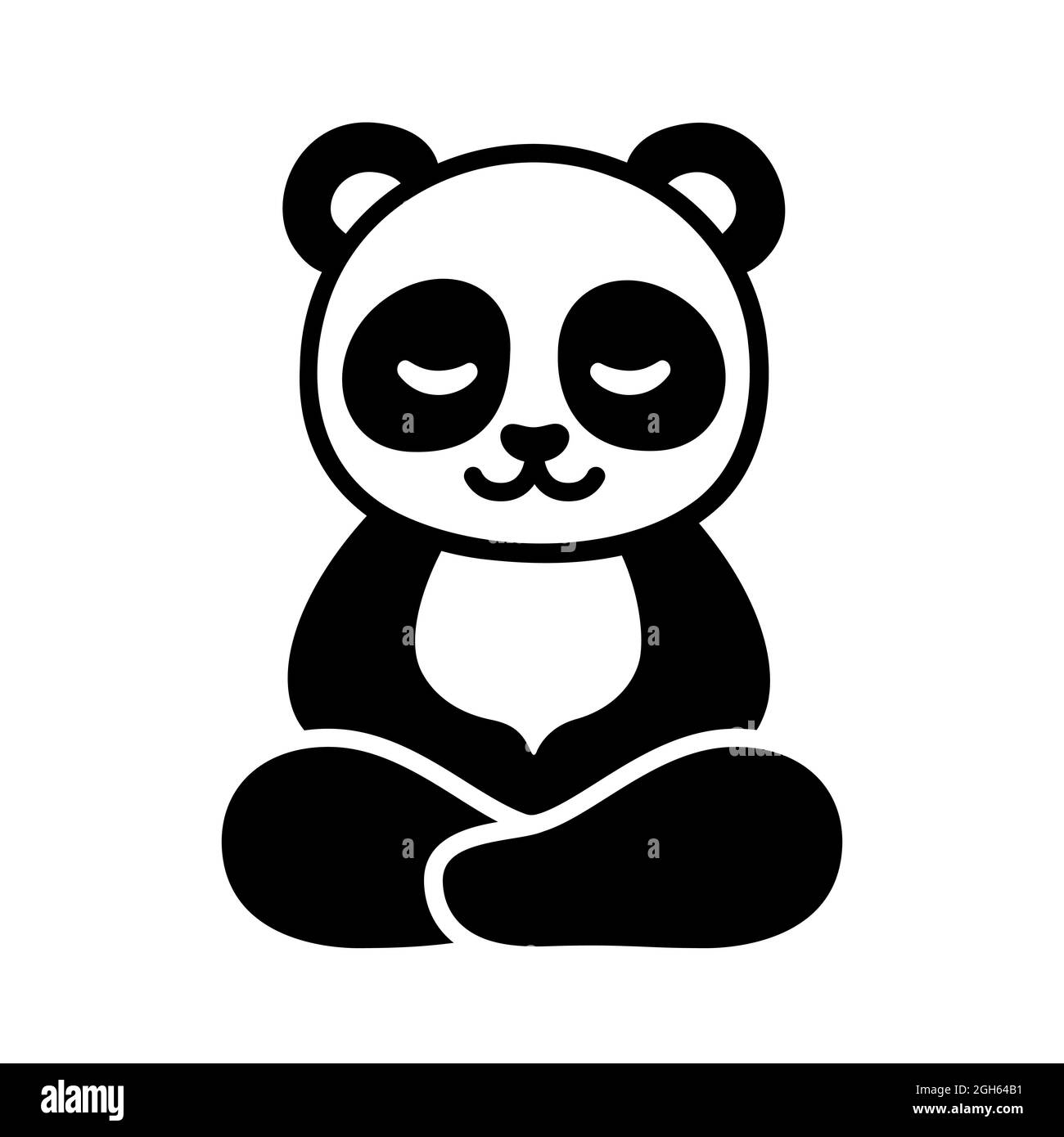 Ours Panda assis dans la méditation, dessin animé. Mignon panda drôle méditant dans la position de lotus. Illustration de clip art vectoriel. Illustration de Vecteur