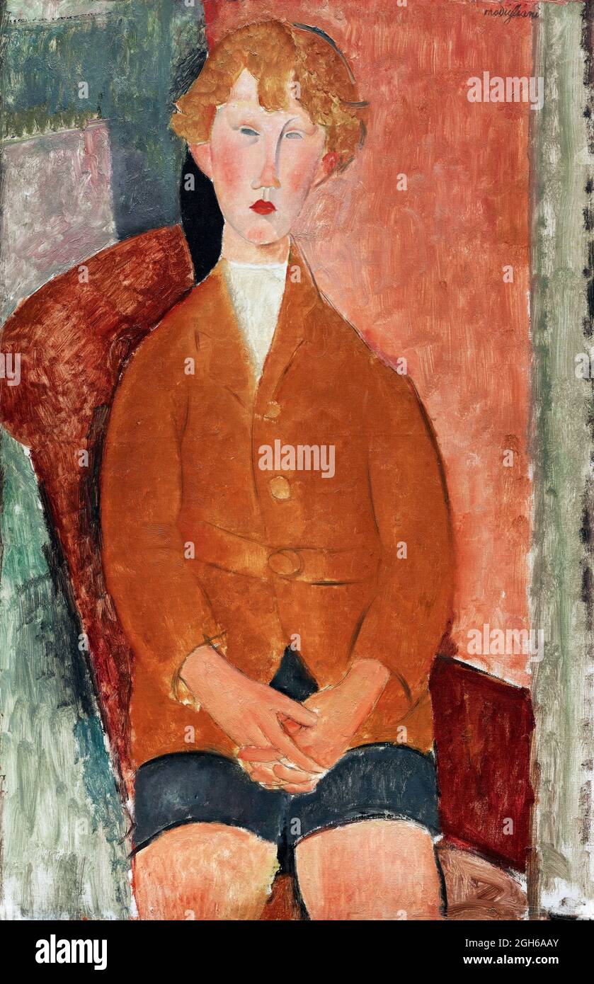 Modigliani. Garçon en pantalon court par Amedeo Clemente Modigliani (1884-1920), huile sur toile, 1918 Banque D'Images