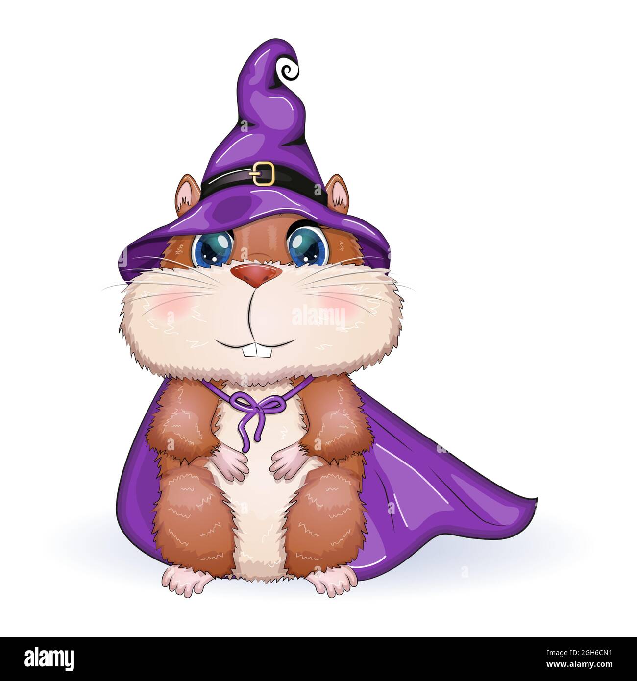 Hamster de dessin animé portant un chapeau de sorcière violet et un manteau.  Affiche d'Halloween Image Vectorielle Stock - Alamy