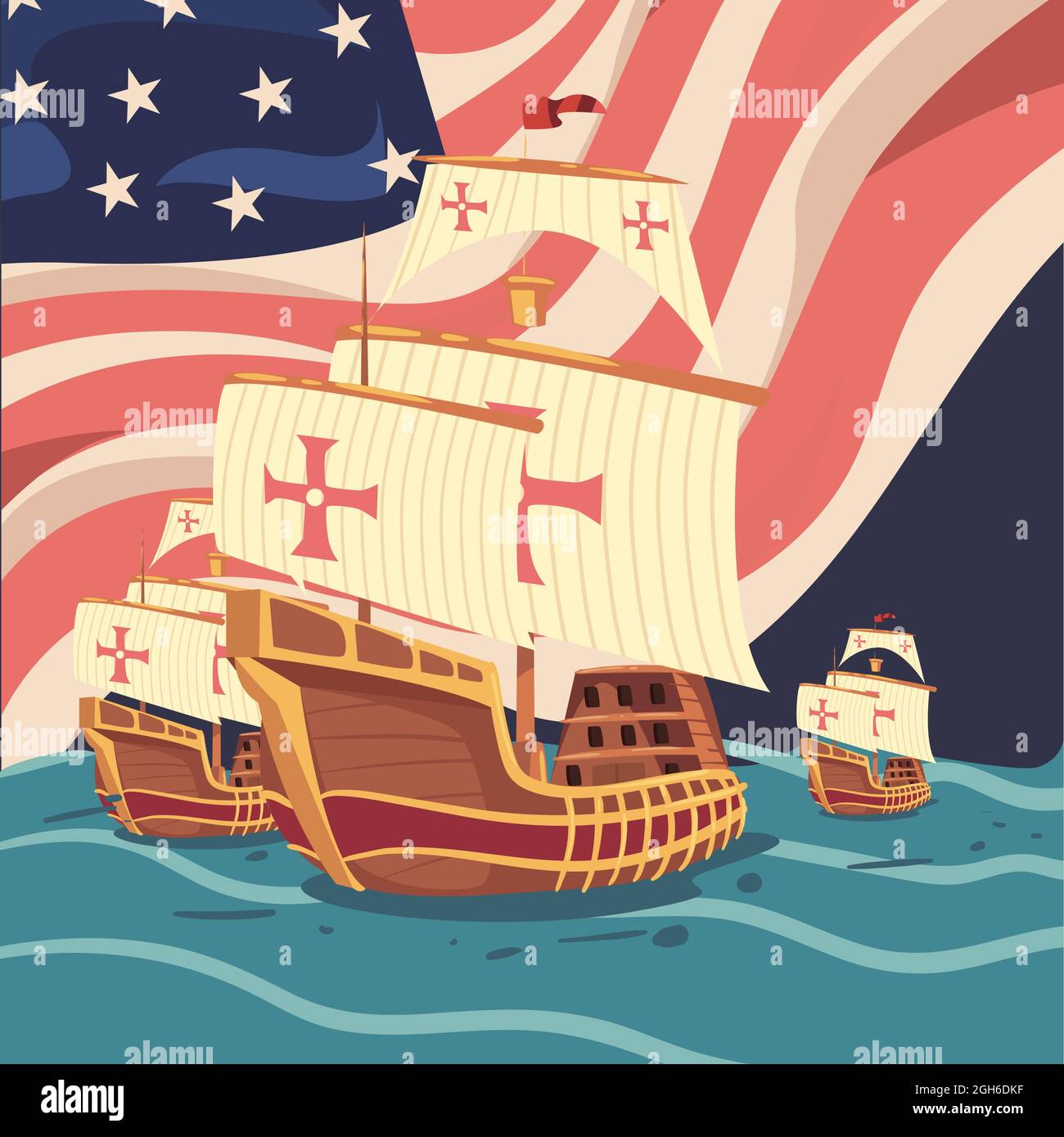 fête de columbus avec drapeau américain Illustration de Vecteur