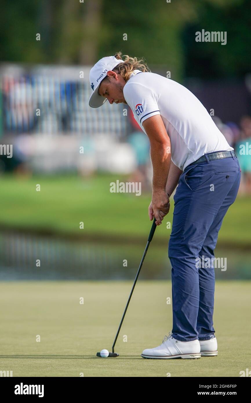 Atlanta, Géorgie, États-Unis. 4 septembre 2021. Cameron Smith pute le 15e vert pendant la troisième partie du championnat de TOURNÉE 2021 au club de golf d'East Lake. (Image de crédit : © Debby Wong/ZUMA Press Wire) Banque D'Images