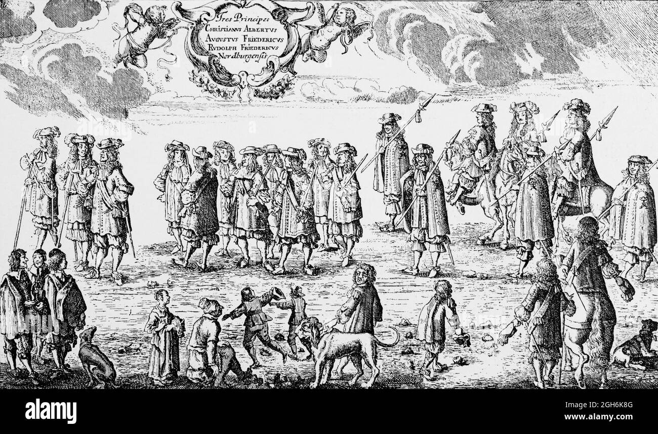 Fondation de l'Université de Kiel en 1665, procession festive de la noblesse, gravure historique de 1899, Kiel, Schleswig-Holstein, Allemagne, Banque D'Images