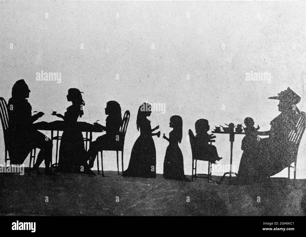 Silhouette d'une famille Kiel à environ 1789 avec des parents et six enfants, gravure historique de 1899, Kiel, Schleswig-Holstein, Allemagne du Nord, Banque D'Images