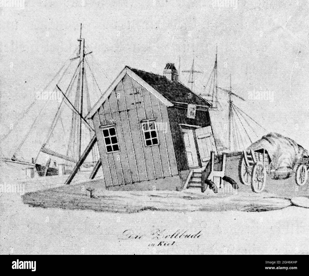 Un ancien poste de péage incliné et stabilisé à Kiel, gravure historique de 1899, Kiel, Schleswig-Holstein, Allemagne du Nord, Banque D'Images