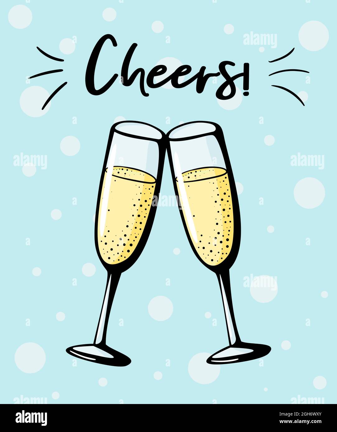 Illustration Vectorielle Des Encouragements De Deux Verres A Champagne Dans Un Style De Caniche J Adore Boire Des Verres De Vin Mousseux Sur Fond Bleu Carte De Voeux Pour La Saint Valentin Celebration D Anniversaire