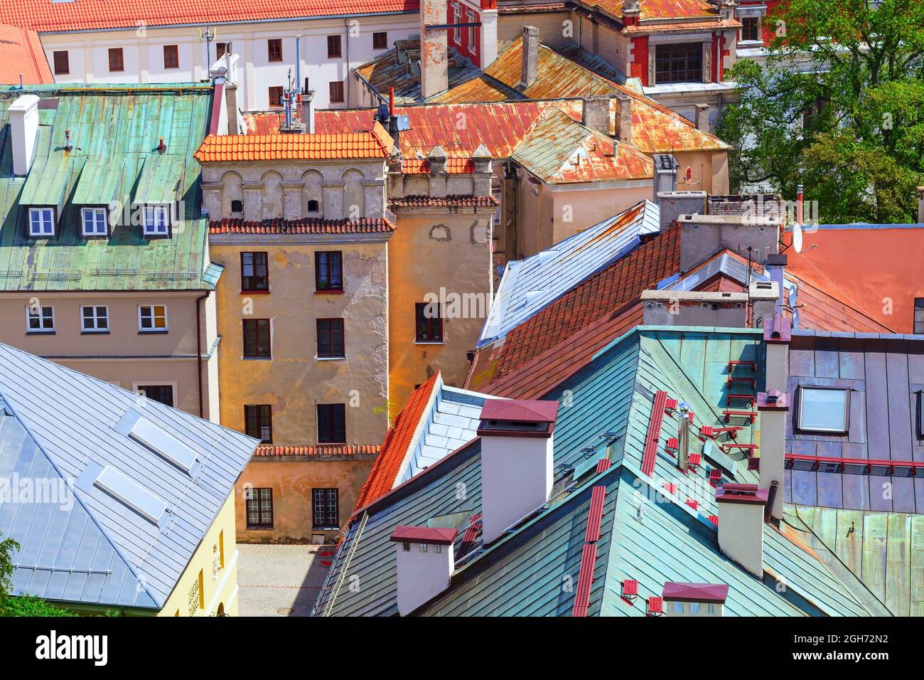 Toits colorés, anciens bâtiments de Lublin Banque D'Images