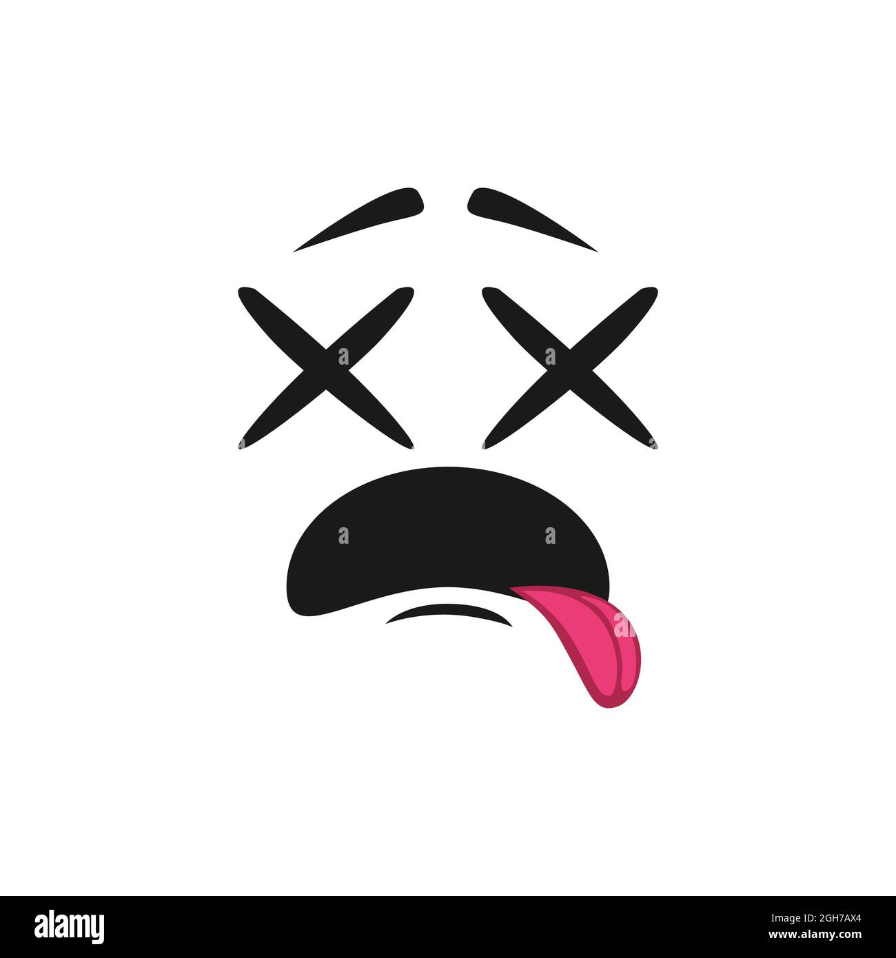 Émoticone avec yeux mal croisés montrant la langue, emoji mort isolé. Vecteur étrange expression faciale, stupide emoji avec des yeux fous confus, étrange c Illustration de Vecteur