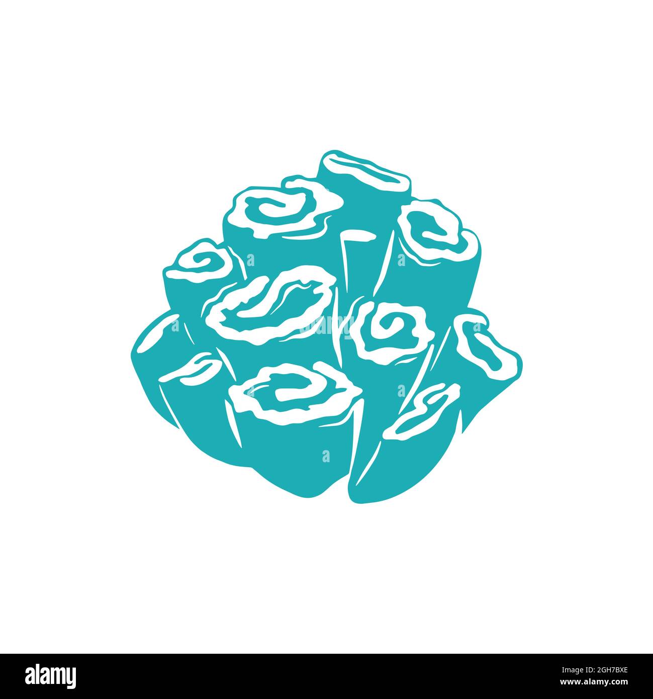 Icône de zoanthides à bouton bleu isolé de corail de champignon dur. Polype d'invertébrés d'aquarium Vector Blue, espèces de zoanthus, zas tapis de mer corail. Voile nautique Illustration de Vecteur