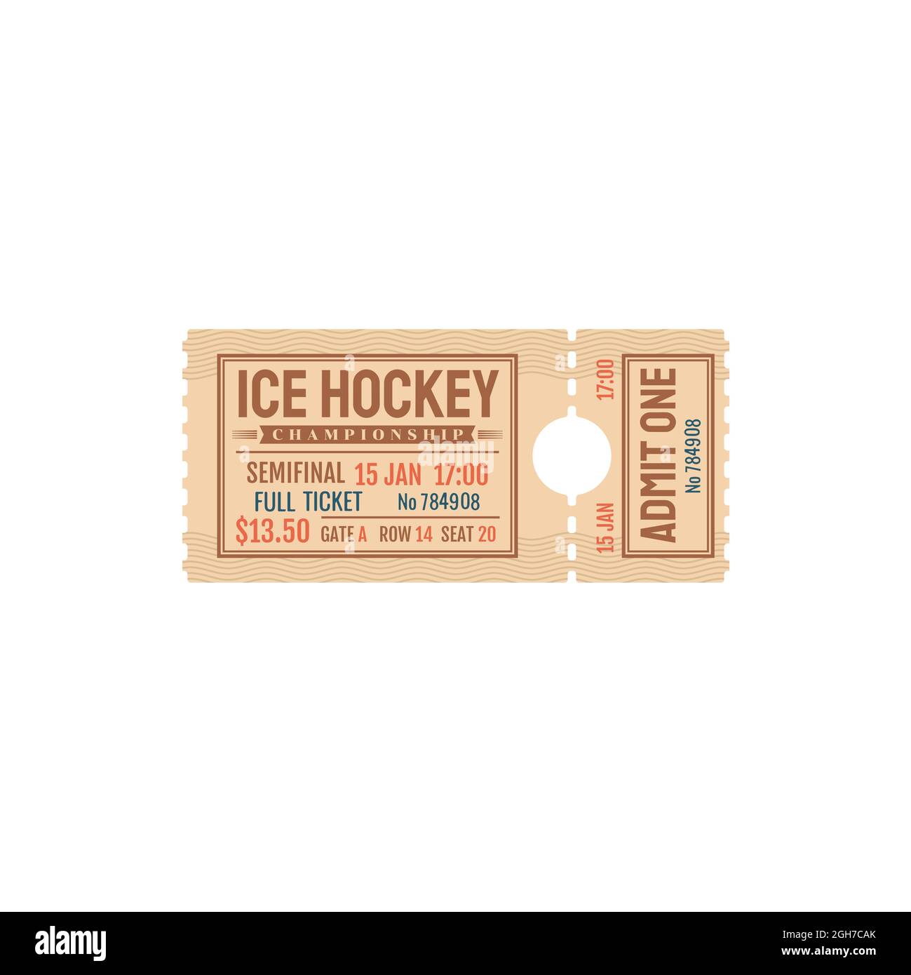 Invitation au billet papier sur un billet isolé pour un match de hockey sur glace. Vector sur invitation au championnat de hockey sur glace, le tournoi d'État admet la carte. Demi-finale pleine t Illustration de Vecteur