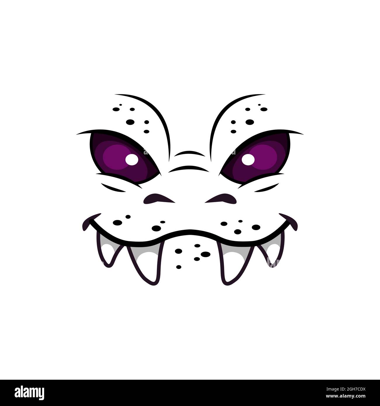 Icône de vecteur isolé face de monstre, émotion de dessin animé. Mignon Halloween créature emoji, dragon drôle ou animal sauvage avec les yeux pourpres et sourire muzzle avec l'esprit Illustration de Vecteur