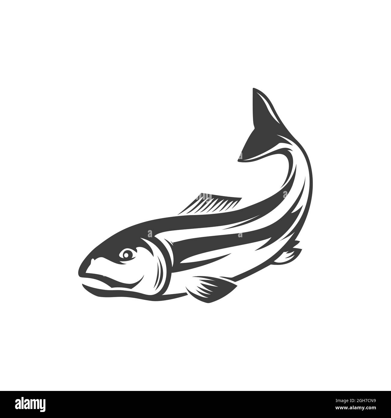 Pêche à la truite, à l'omble, à l'ombre et à la corégone trophée sportif icône monochrome isolée. Vector poisson animal sous-marin, saumon pêche sport mascotte. Graylin Illustration de Vecteur