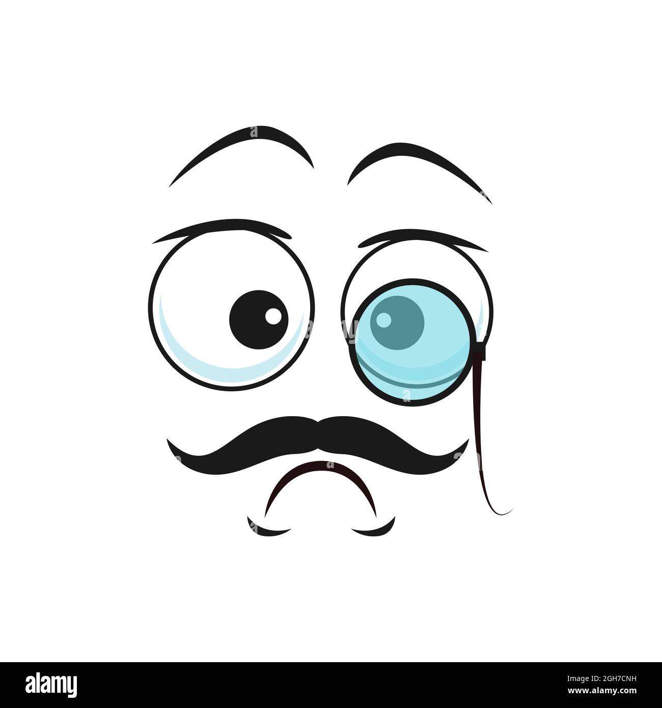 Sceptique se demandant émoticône détective avec verre espion et moustaches caractère isolé. Vector perplexe emoji, un crime d'enquête étonnamment souriant. Illustration de Vecteur