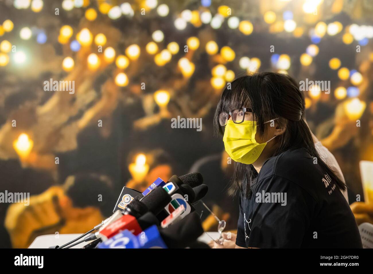 Hong Kong, Chine. Le 05septembre 2021. Les vice-présidentes de l'Alliance de Hong Kong pour le soutien des mouvements démocratiques patriotiques de Chine Chow Hang-Tung ont publiquement rejeté la demande d'information de la police sur ses membres, ses finances et ses opérations. Comme la police de sécurité nationale a demandé à l'organisateur derrière juin 4 Vigil le 25 août pour se conformer aux informations ou faire face à des conséquences, le Bureau de sécurité a en outre averti l'alliance "immédiatement de se tourner vers l'arrière avant qu'il ne soit trop tard". (Photo par Alex Chan TSZ Yuk/SOPA Images/Sipa USA) crédit: SIPA USA/Alay Live News Banque D'Images