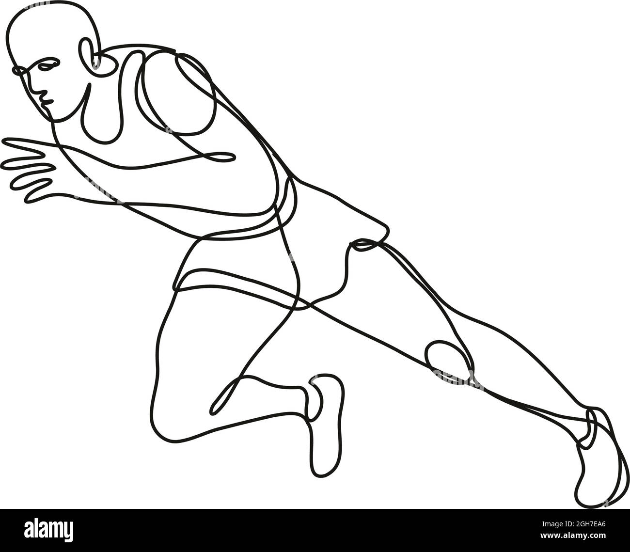 Dessin en ligne continue illustration d'un début de course d'athlète de terrain et d'athlétisme fait en ligne simple ou en forme de doodle en noir et blanc sur le dos isolé Illustration de Vecteur