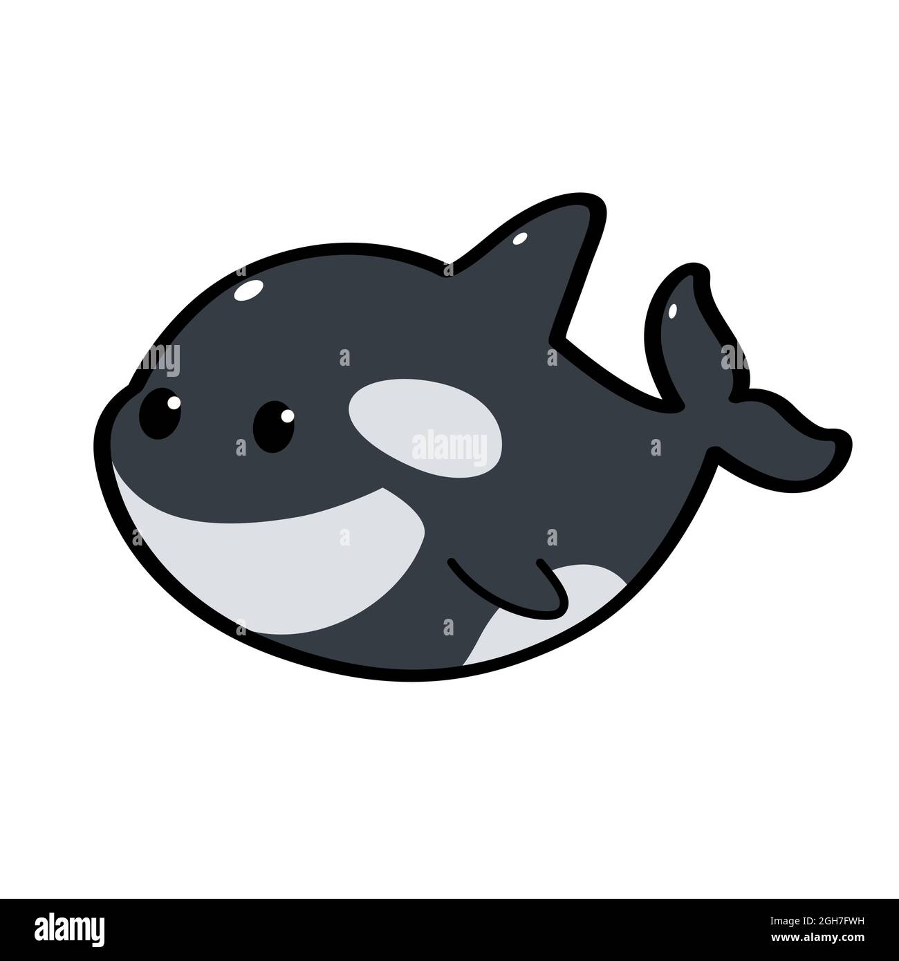 Caractère animal. Un requin baleine noir et blanc ou orque sur fond blanc. Caractère vectoriel plat. Illustration de Vecteur