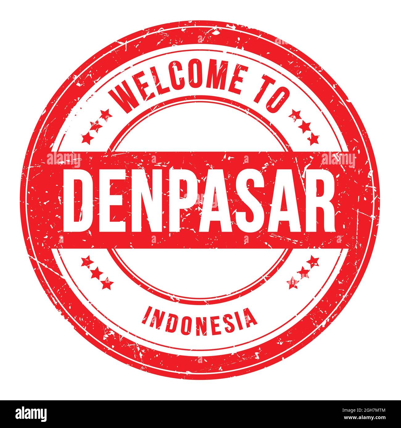 BIENVENUE À DENPASAR - INDONÉSIE, mots écrits sur timbre rouge rond à pièces Banque D'Images