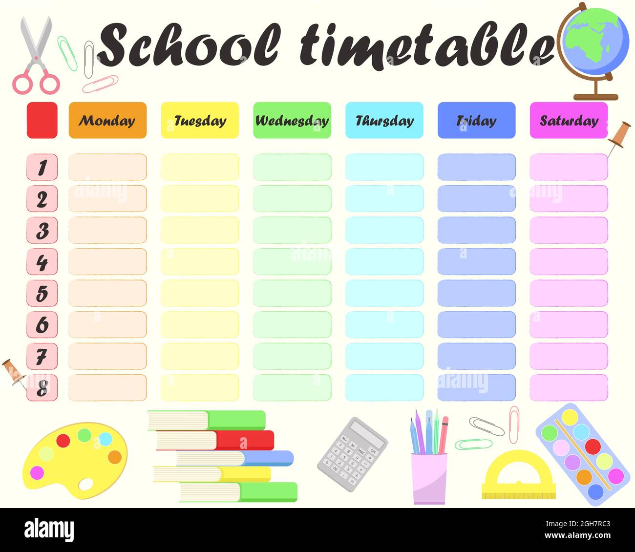 Calendrier scolaire, planificateur pour élèves pour la semaine illustration vectorielle. Illustration de Vecteur