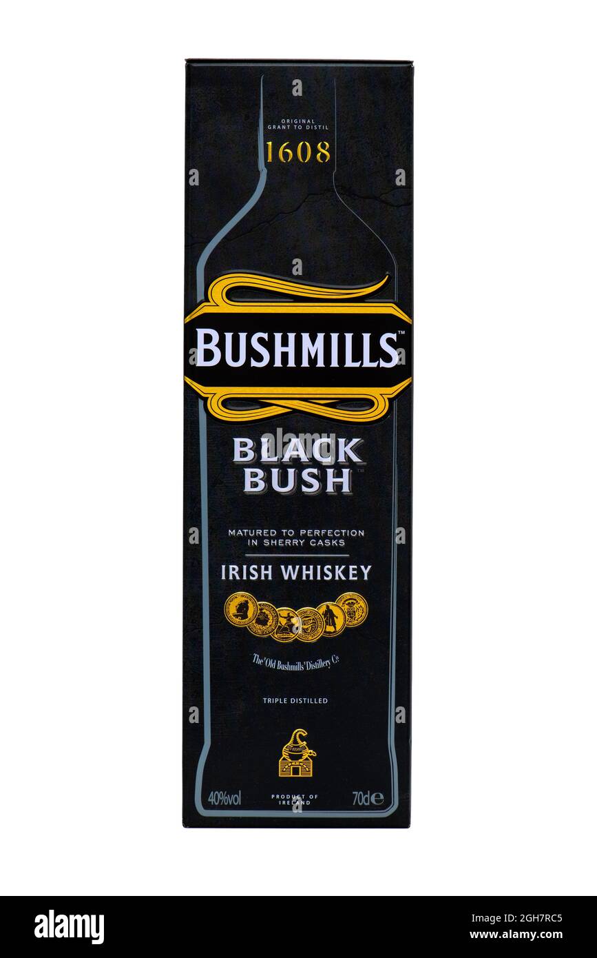 Boîte de BUSHMILLS single malt Irish whiskey Banque D'Images