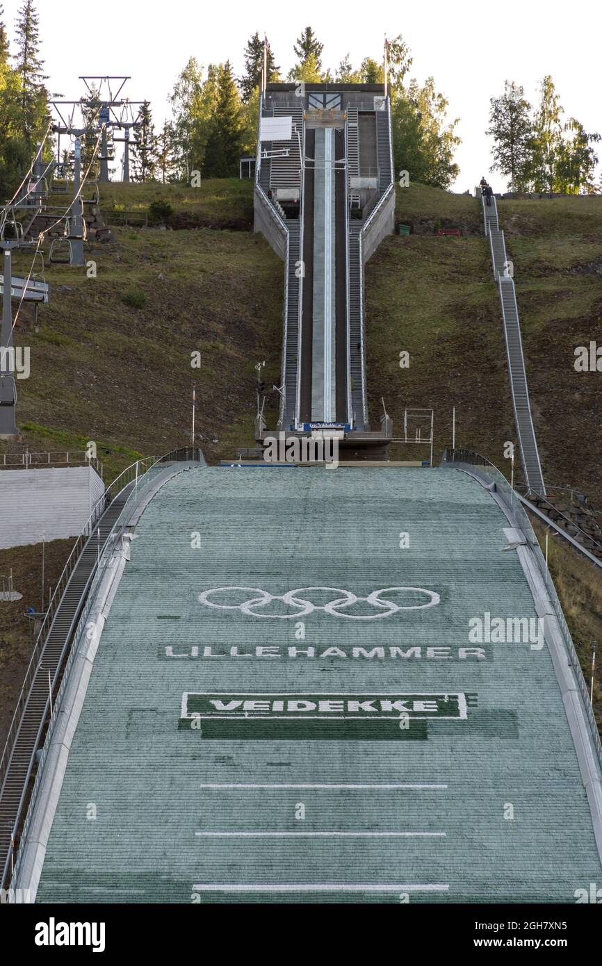 Lysgårdsbakkene ski Jumping Arena - le site de saut en ciel des Jeux Olympiques d'hiver de 1994 à Lillehammer, Norvège, Europe Banque D'Images