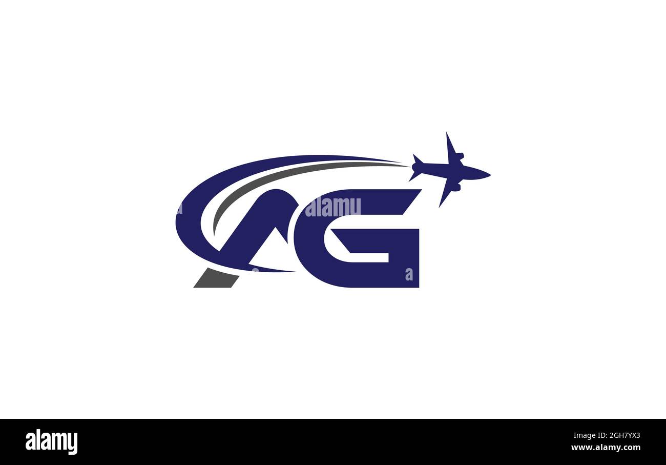 Design simple et moderne du logo avion pour les compagnies aériennes, les billets d'avion, les agences de voyage avec lettre AG pour la marque et les affaires Banque D'Images