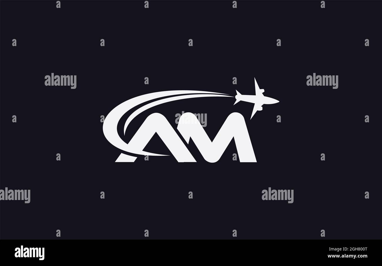 Logo avion simple et moderne pour les compagnies aériennes, les billets d'avion, les agences de voyage avec lettre AM pour la marque et les affaires Banque D'Images