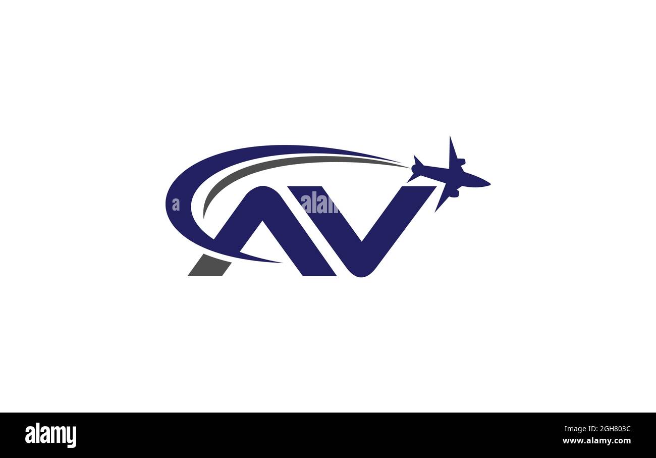 Logo avion simple et moderne pour les compagnies aériennes, les billets d'avion, les agences de voyage avec lettre AV pour la marque et les affaires Banque D'Images