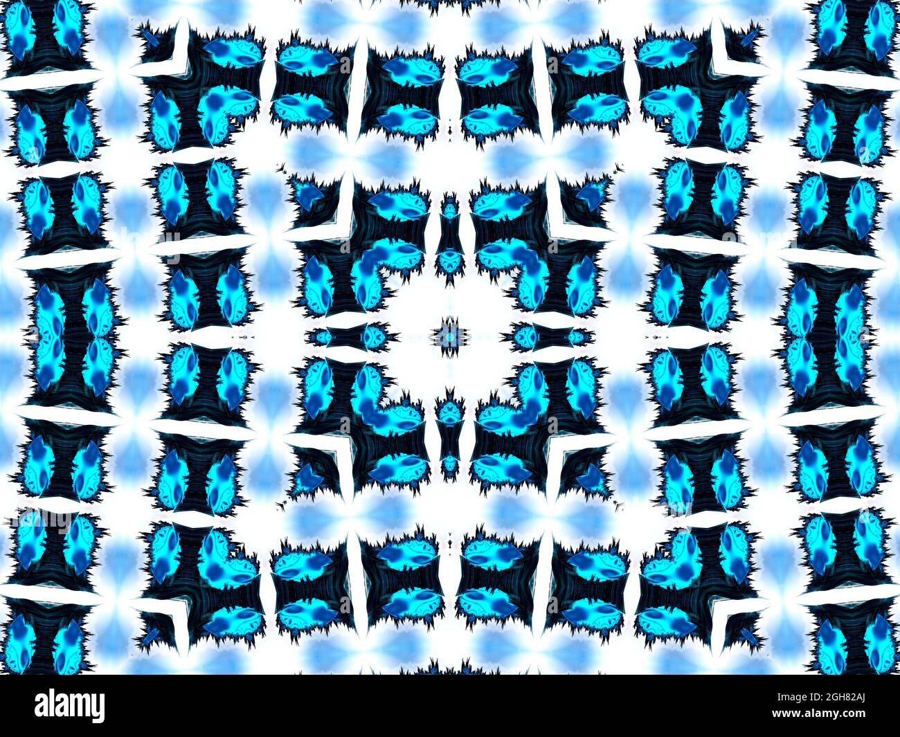 Motif néon cyan. Motif aztèque sans couture. Décoration sans fin mignonne. Design populaire moderne. Motif boho vintage. Style folklorique géométrique. Indigo, noir, blanc, Banque D'Images