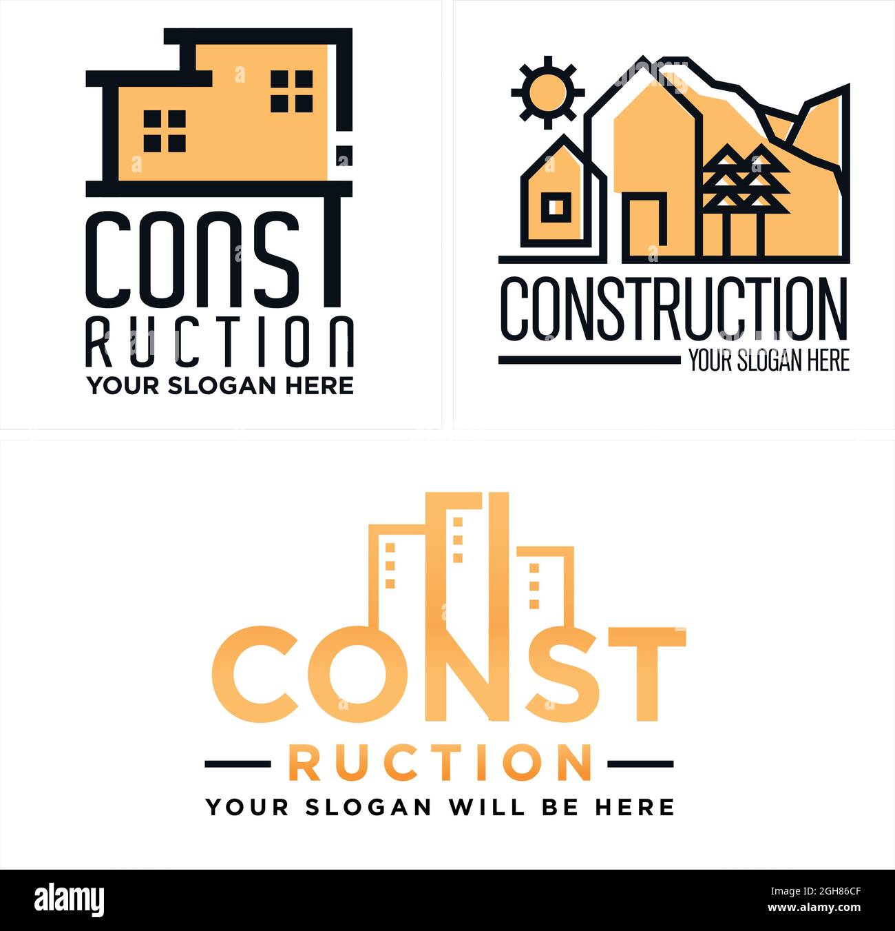 Construction bâtiment maison ligne art logo Illustration de Vecteur