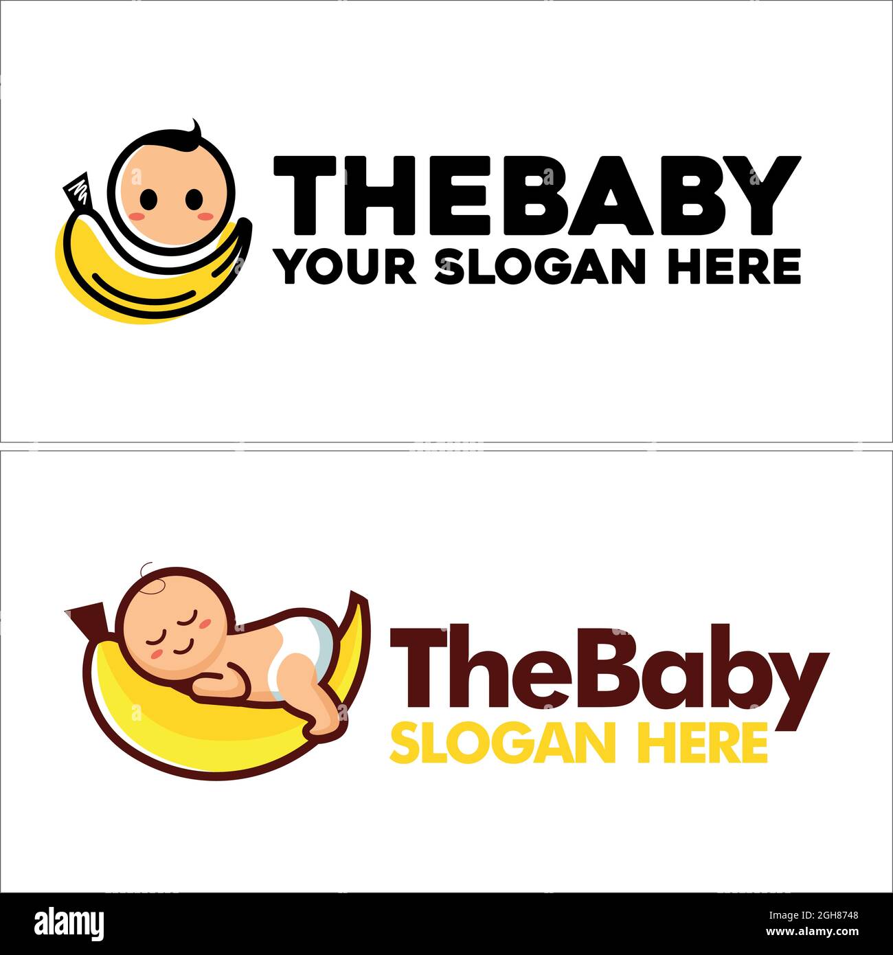 Motif de logo représentant un visage de bébé et un motif de banane Illustration de Vecteur