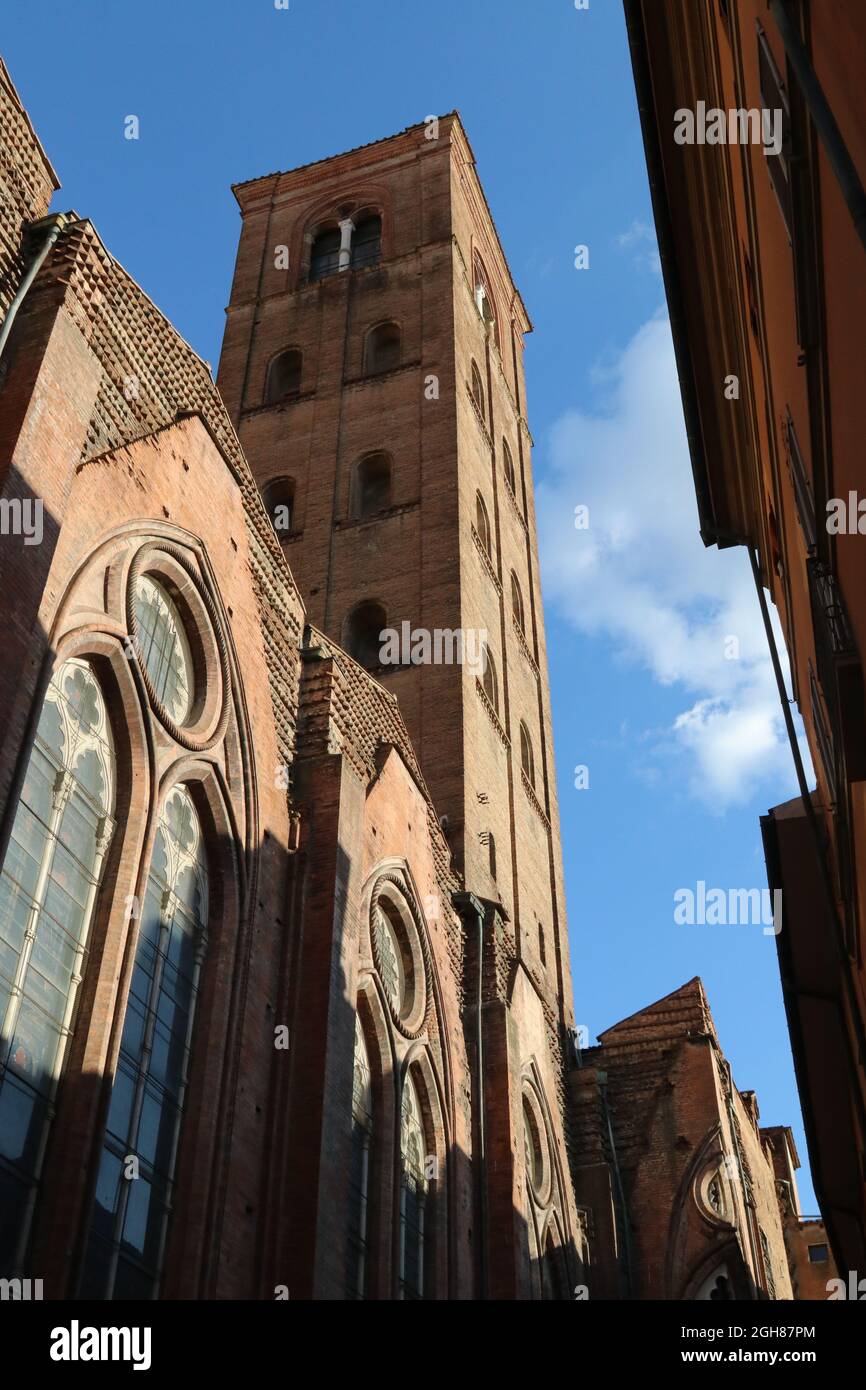 Bologne, Italie, détail de la cathédrale de San Petronio, clocher Banque D'Images