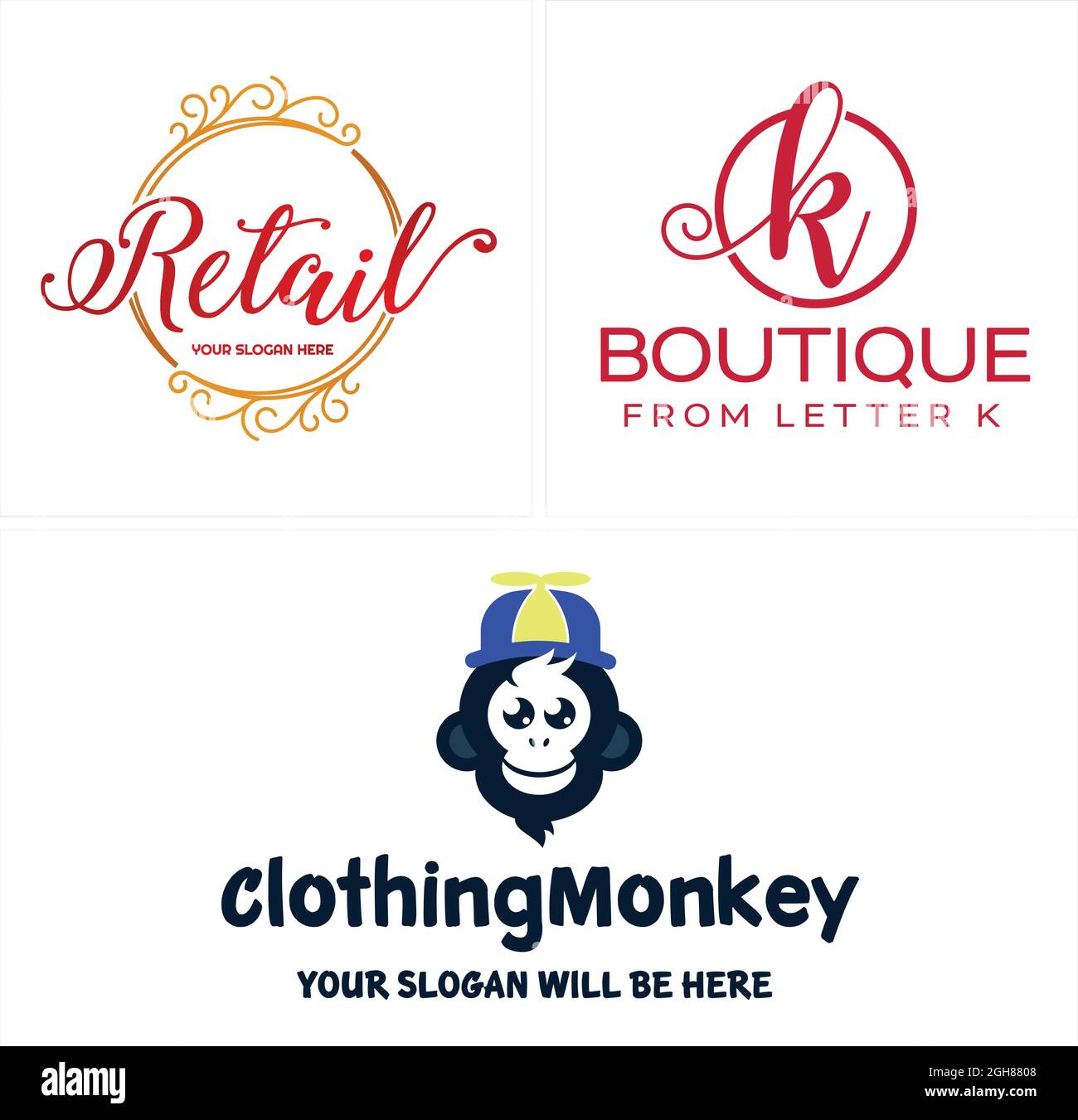 Boutique vêtements tête singe mignon logo icône Illustration de Vecteur