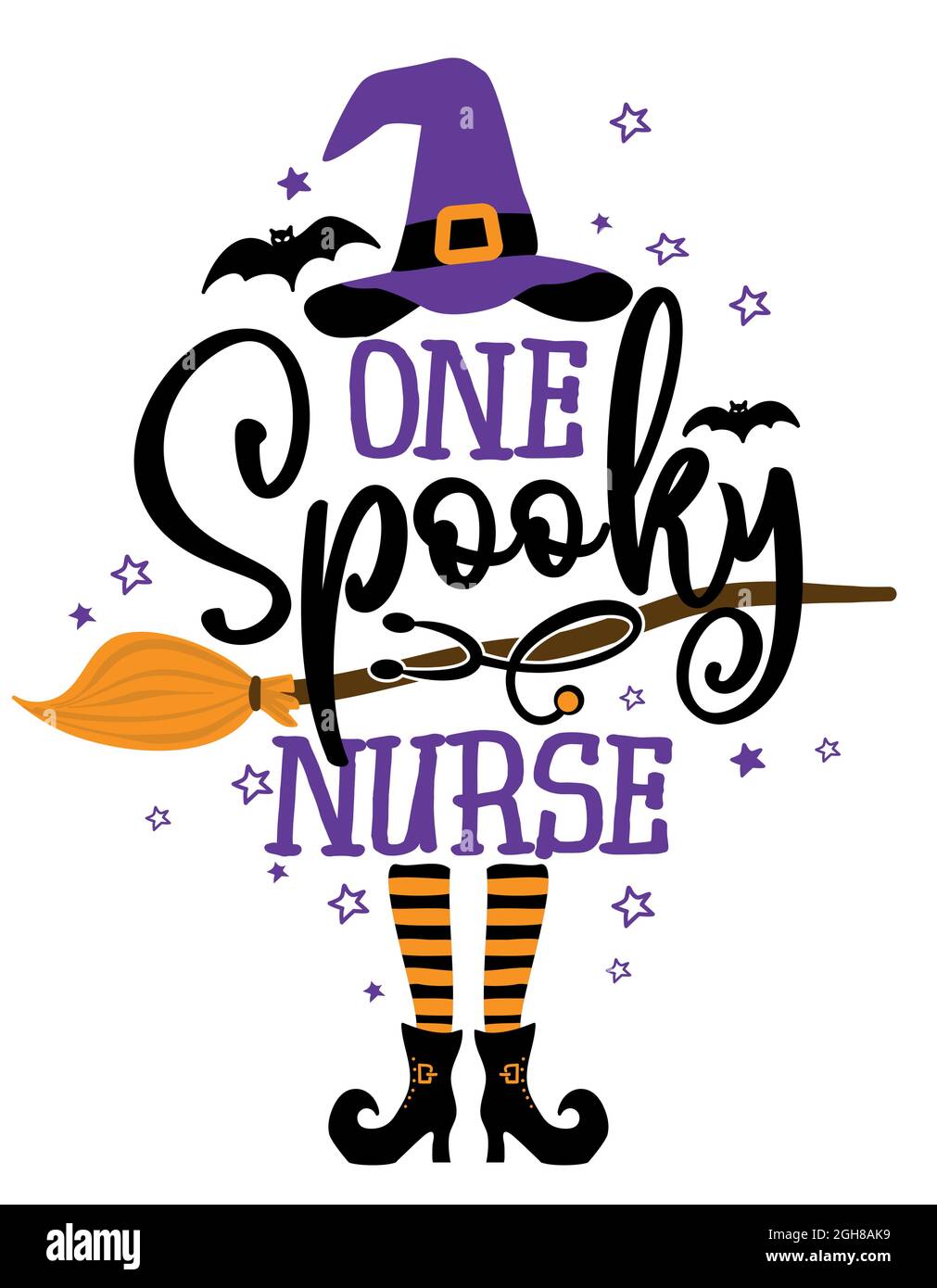 Une Infirmiere Spooky Halloween Citation Sur Fond Blanc Avec Balai Chauves Souris Et Chapeau De Sorciere Ideal Pour Les T Shirts Les Tasses Les Rebuts Les Cadeaux Les Presses A Imprimer Hol Image