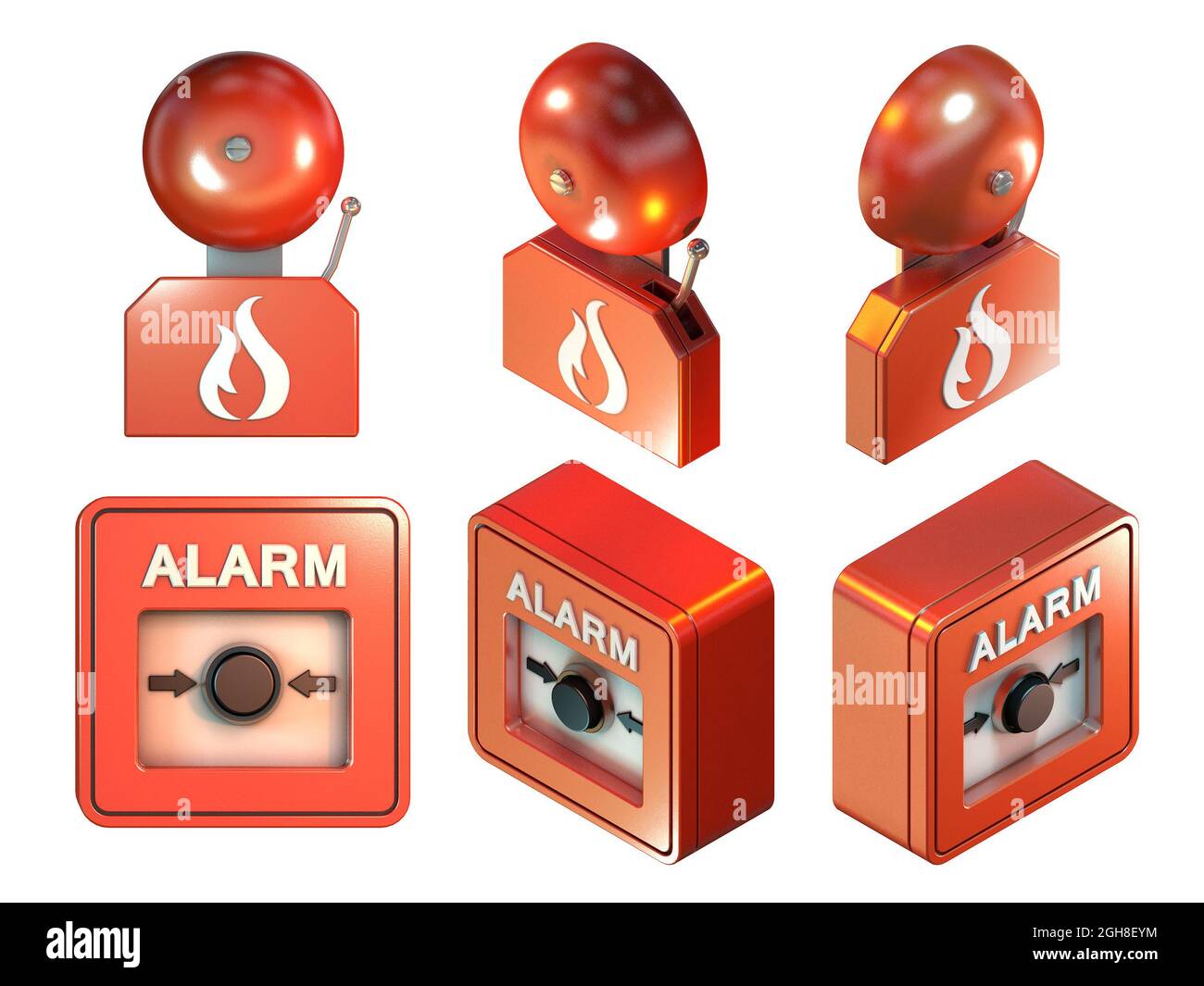 Pièces d'alarme incendie. Illustration 3D avec masque inclus. Banque D'Images