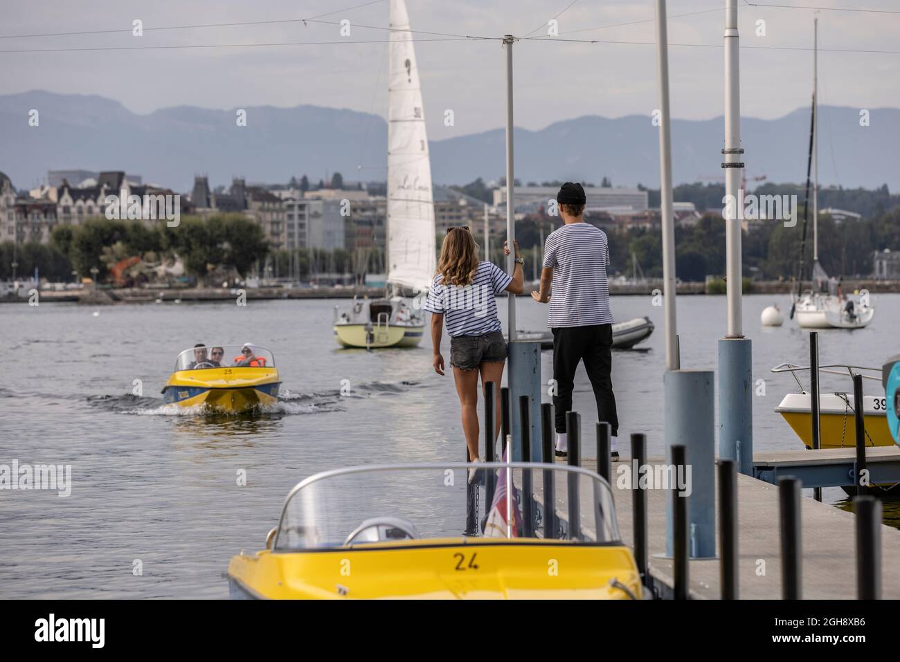 Genève en Suisse, à la pointe sud de l'expansion du lac Léman (lac Léman), Banque D'Images