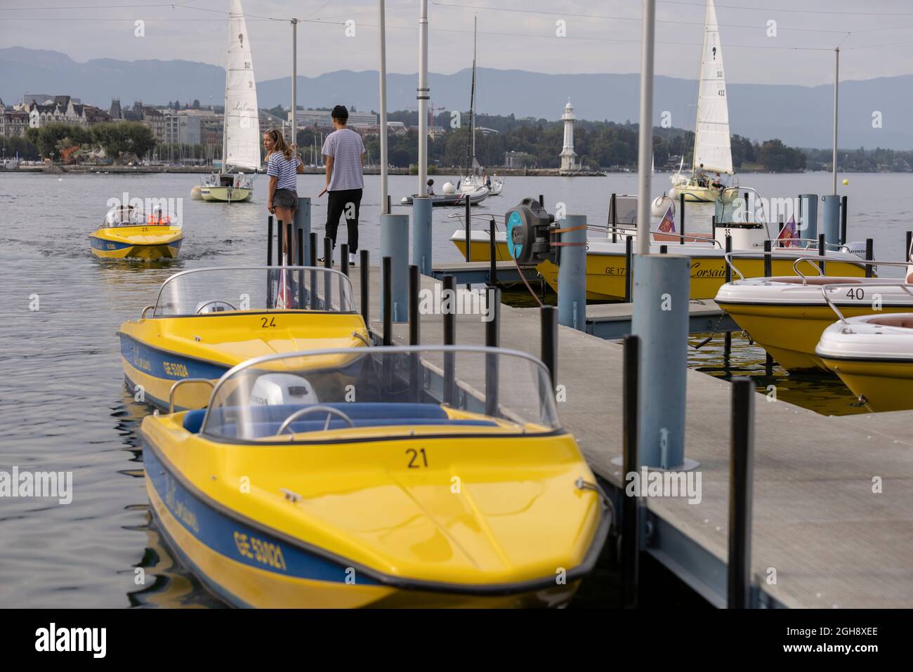 Genève en Suisse, à la pointe sud de l'expansion du lac Léman (lac Léman), Banque D'Images