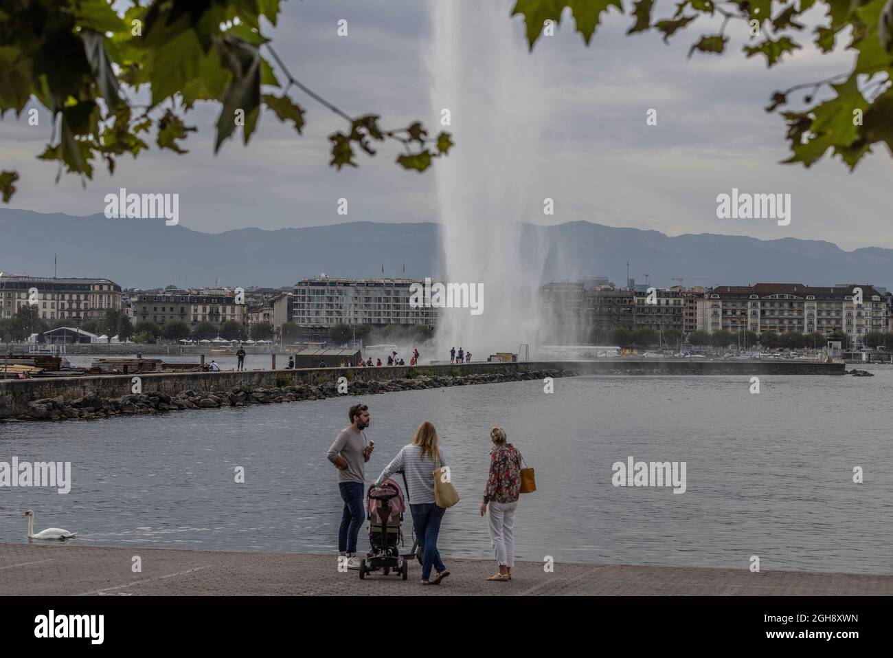 Genève en Suisse, à la pointe sud de l'expansion du lac Léman (lac Léman), Banque D'Images